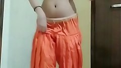 Indian girl Nidhi doing belly dance at home